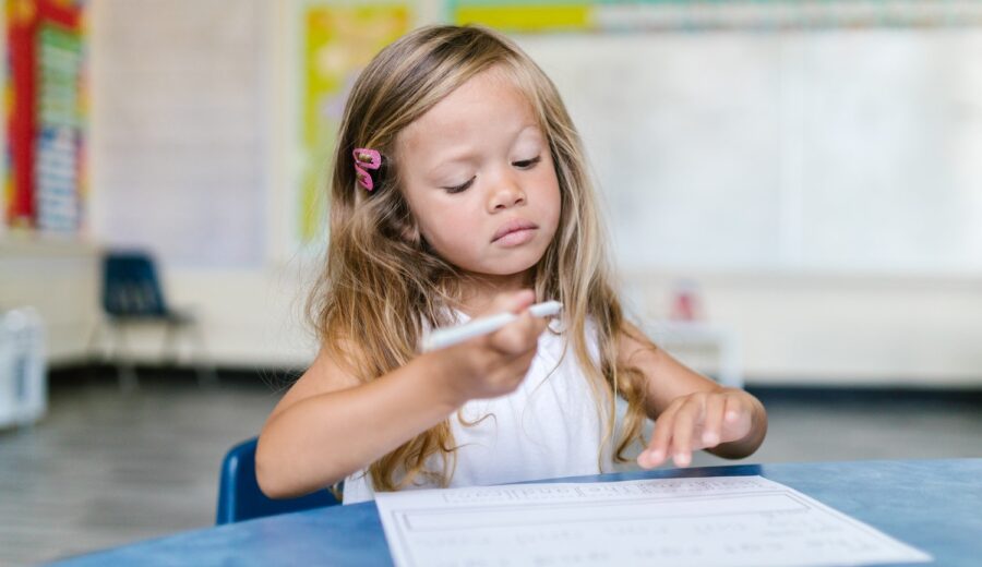 Preschool age child practicing writing at Farragut Church Preschool in Knoxville TN